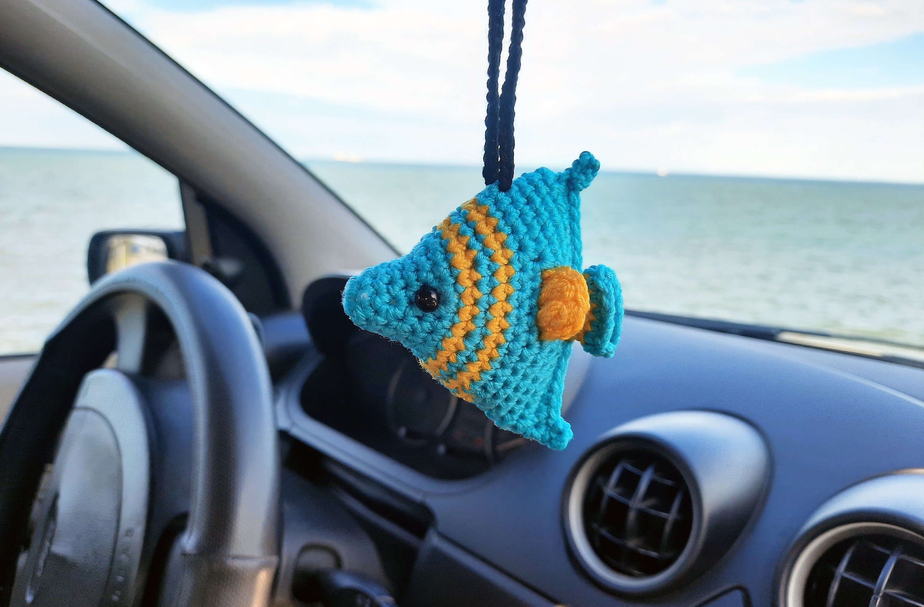 Hanging clown fish for rear view mirror Crochet car accessories