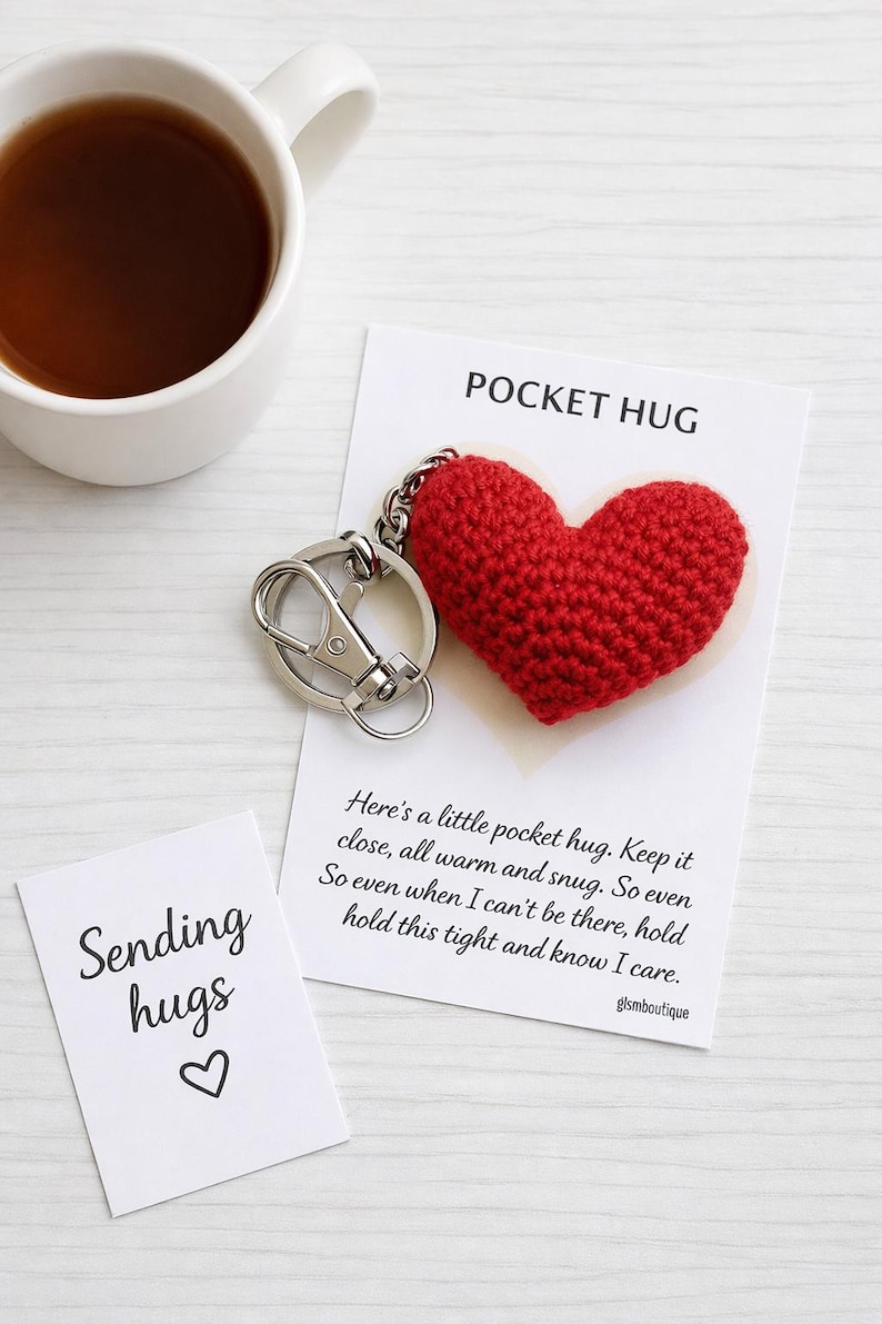 Pocket Hug Heart Keychain – Handmade Crochet Comfort Gift, Anxiety ...
