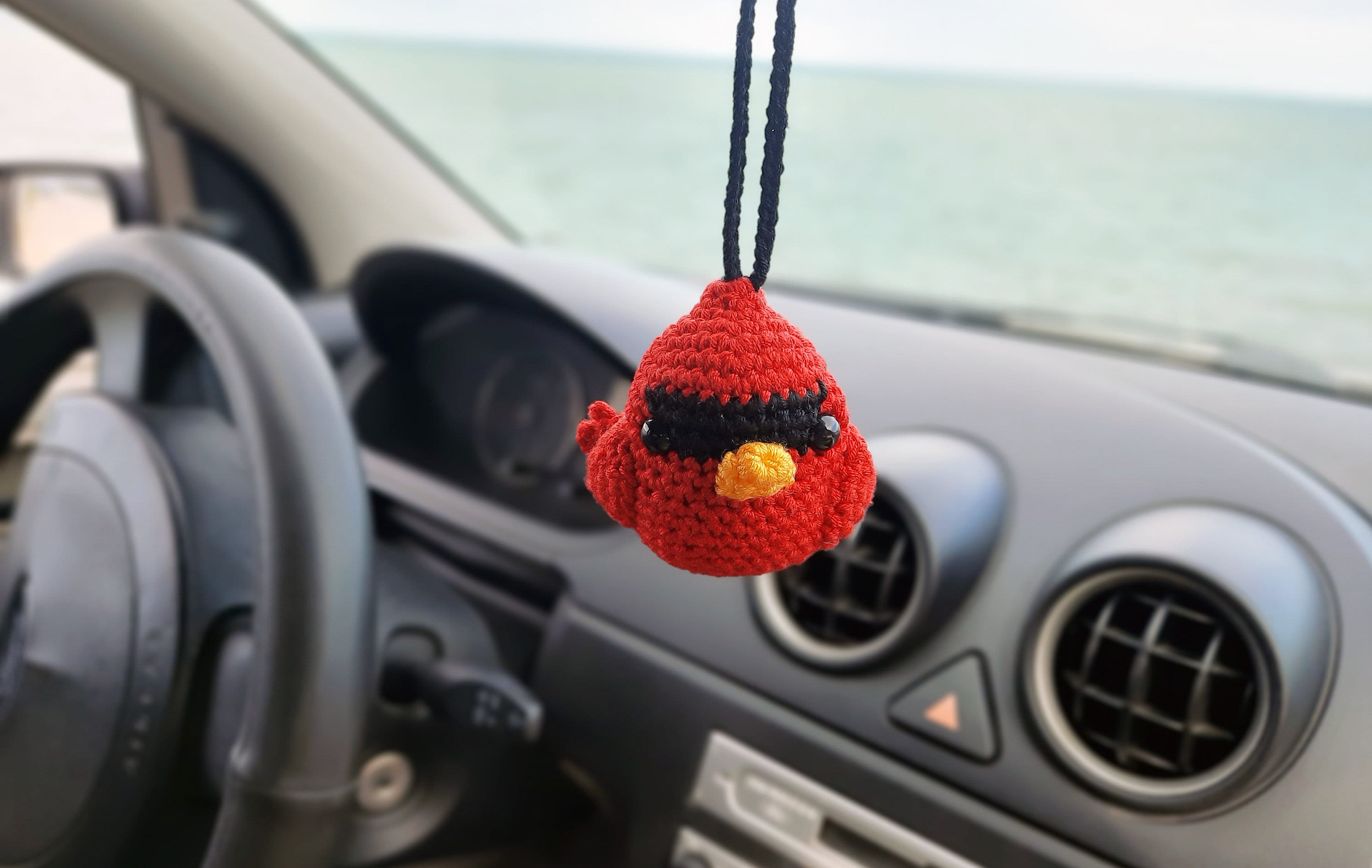 Crochet Cardinal, Car Accessories, Car Rear View Mirror Holder Charm, Car  Decor, Gift for Driver Friends, Women's Day Gift 
