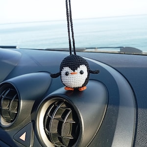 Acessórios para espelho retrovisor de carro em crochê com pinguim, pingente para carro, chaveiro, enfeite para bolsa, presentes para melhores amigos, presente para decoração de carro.