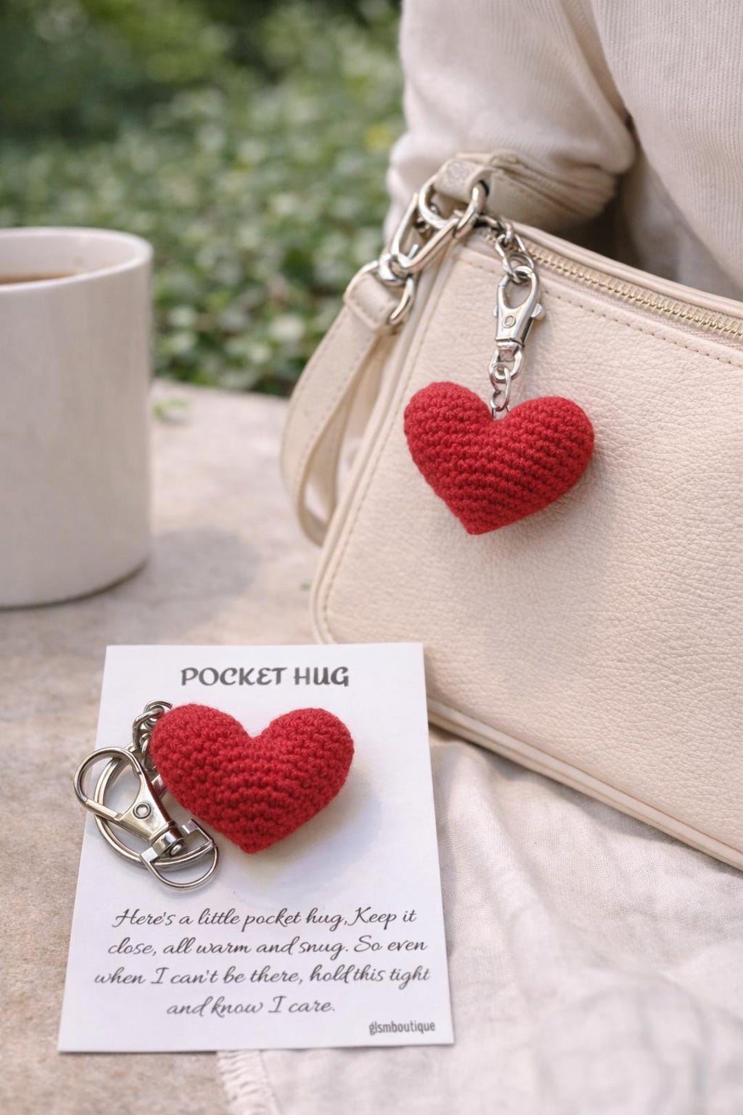 Pocket Hug Heart Keychain – Handmade Crochet Comfort Gift, Anxiety ...