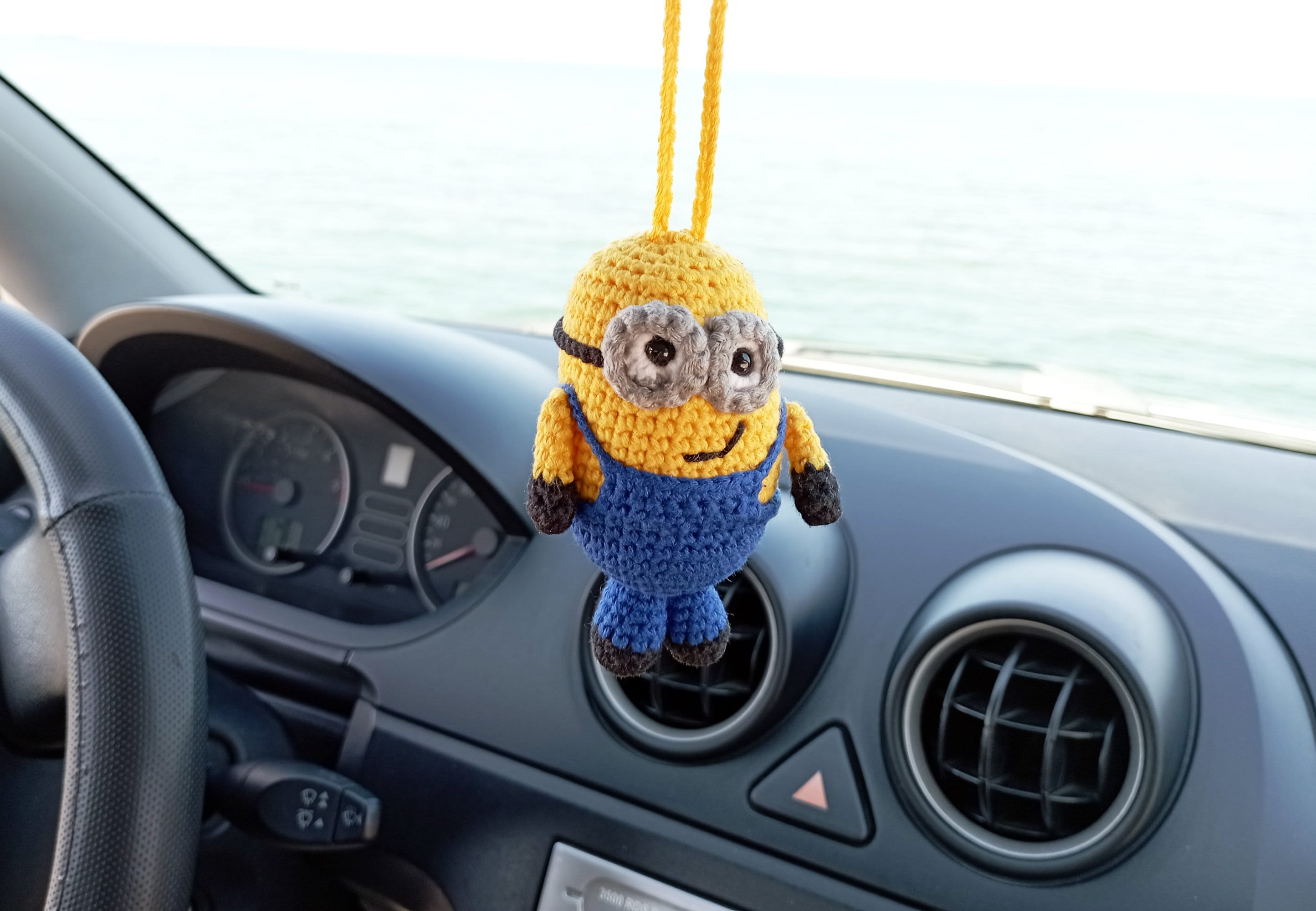 Crochet Car Rear Mirror Hanging Accessory,  İdeas for Cartoon Lover, Handmade New Car Gift, Auto Decor, Car İnterior Ornament Gift.