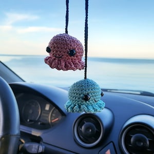 Gehaakte octopus, auto-accessoires voor iedereen, hangende autoaccessoires, achteruitkijkspiegel, autobedel, cadeau nieuwe auto, cadeau interieur auto.