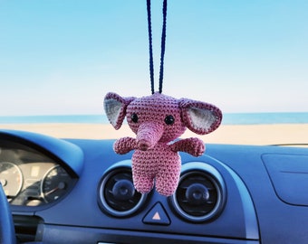 Crochet Elephant, Rear View Mirror, Car Decor, Bag Ornament, Key Chain, Car Accessory,  Gift For Elephant Lovers, Easter Gift.