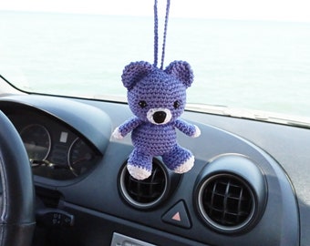 Crochet Cute Bear Car Mirror Hanging Accessory, Car Charm, Decor  New Car Driver Gift, Handmade Birthday's Day Gift.