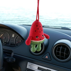 Crochet Watermelon, Fruit Car Rear View Mirror Hanging Charm, Gift For New Car, Backpack Decor, Handmade,   Independence Day Gift.