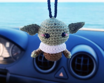 Crochet Baby Yada - Allien inspired Car Mirror Hanging Accessory, Handmade Car Charm, New Car Driver,  Car İnterior Gift.