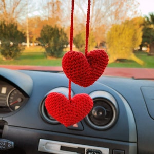 RED HEARTS, Car Rear View Mirror Decor, Car Hanging Charm, Car Ornament, Car Interior Accessories, Gift For Her, Valentine&#39;s Day Gift.