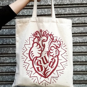 Handmade silk-screen printed cotton canvas tote bag &quot;SUA&quot; (&quot;fire&quot;) / Very resistant totebag bag with handcrafted screen printing. Design by Unaitxo