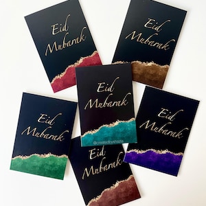 Pacote múltiplo de 6 cartões Eid Mubarak, conjunto de cores pretas, cartão islâmico, cartão de felicitações Eid, papelaria muçulmana, presentes de Ramadã