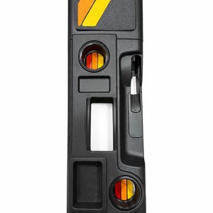 Pu&ograve; includere: Console automobilistica nera con superficie strutturata. Presenta un design retr&ograve; con una grafica a strisce rosse, arancioni e gialle. Include portabicchieri, una fessura rettangolare e una maniglia. La console &egrave; progettata per l'interno di un veicolo.