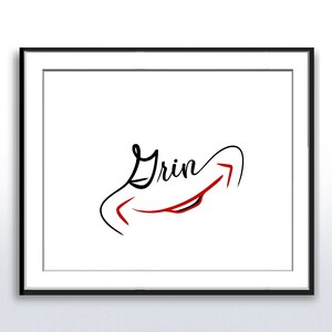 Printable Inspirational Grin Text Print | Wall Art | Smile | Happy | Joy | Instant Download | Digital Print