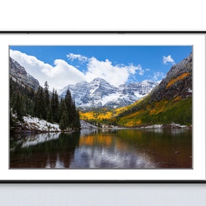 Printable Maroon Bells Image, Photograph, Wall Art, Autumn, Fall, Aspen, Trees, Lake, Downloadable, Instant, Print