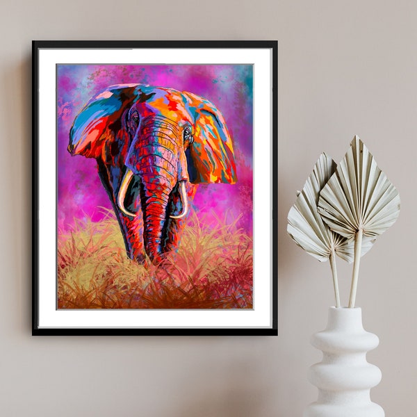 Highly Detailed, Large, Abstract Painting of a Bold Elephant in Vibrant Colors, Instant Download, Digital, Wall Art