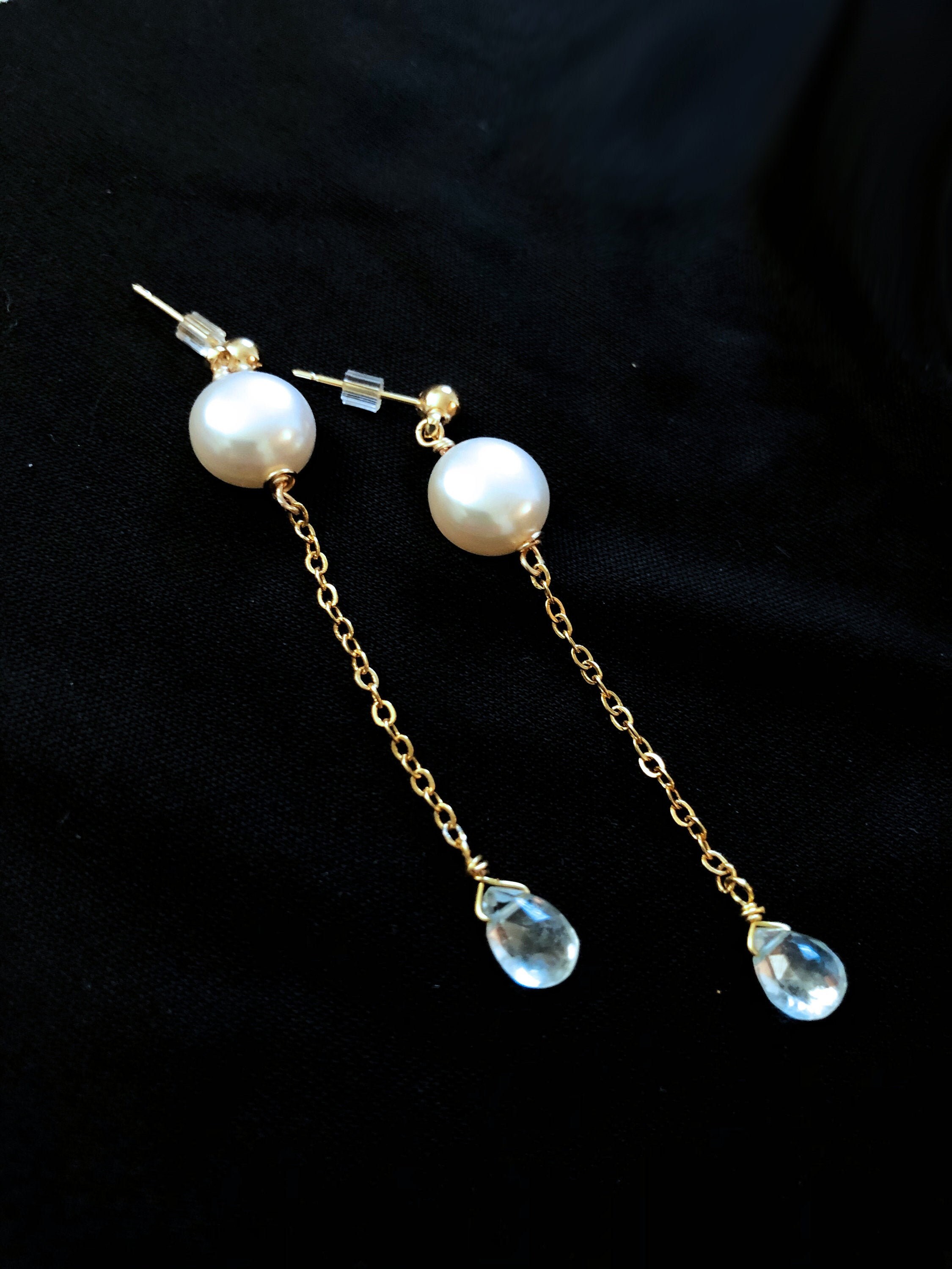 Aquamarine Earrings Gold Pearl Drop Earrings Aquamarine - Etsy