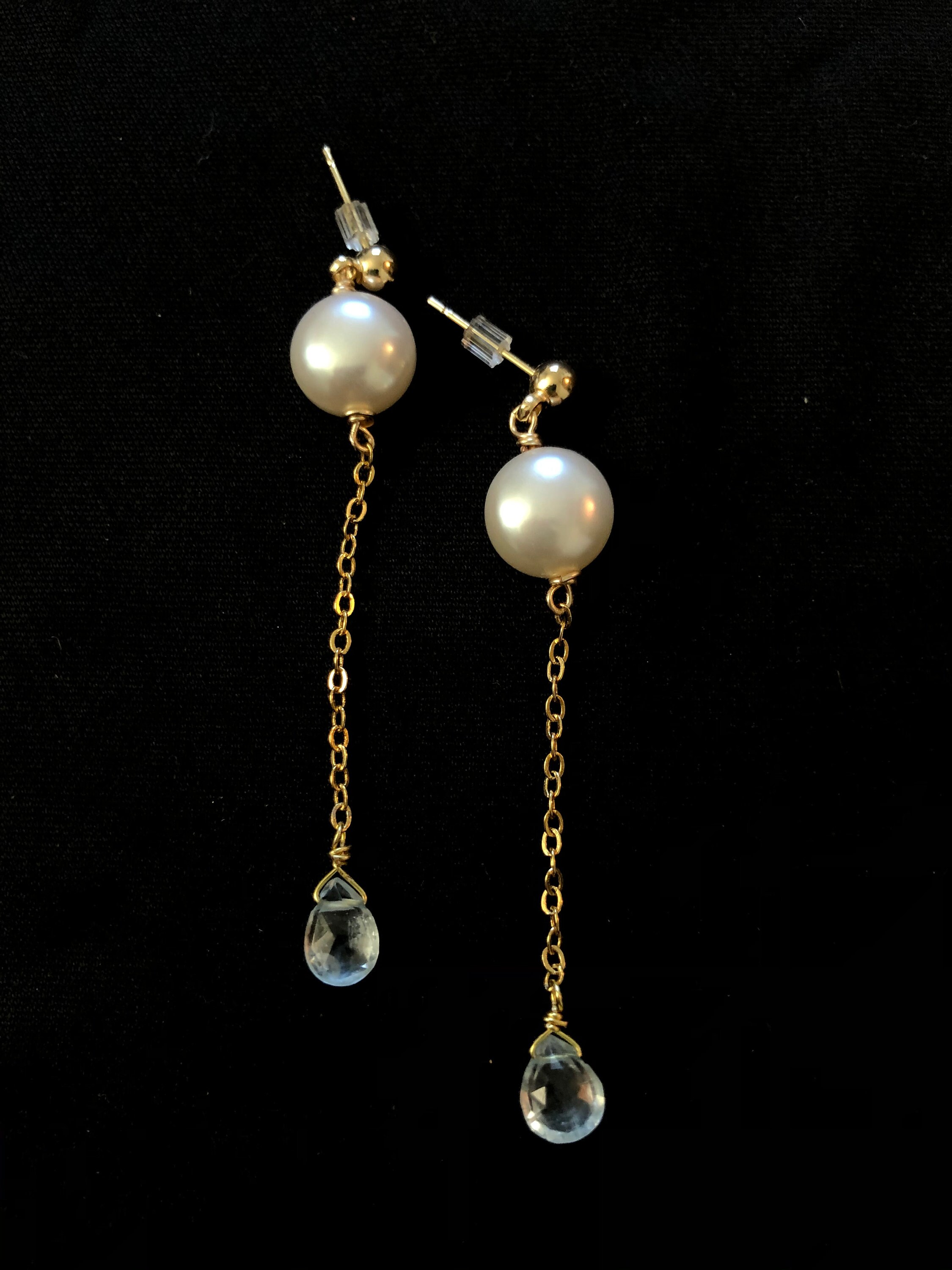 Aquamarine Earrings Gold Pearl Drop Earrings Aquamarine - Etsy