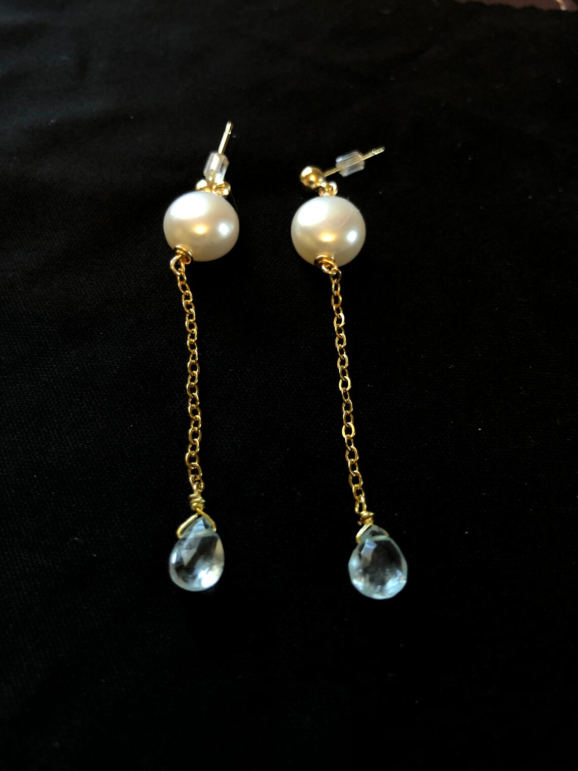 Aquamarine Earrings Gold Pearl Drop Earrings Aquamarine - Etsy