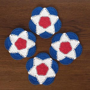 Crochet Patriotic red,white and blue 5 &quot; doilies - Set of 4