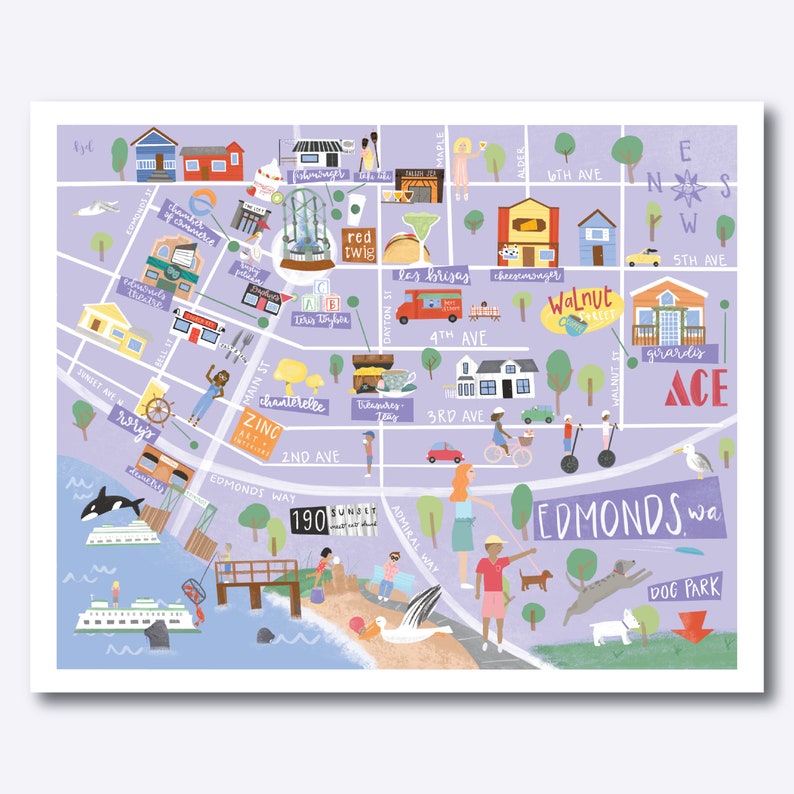 8x10 Edmonds WA Map  Etsy