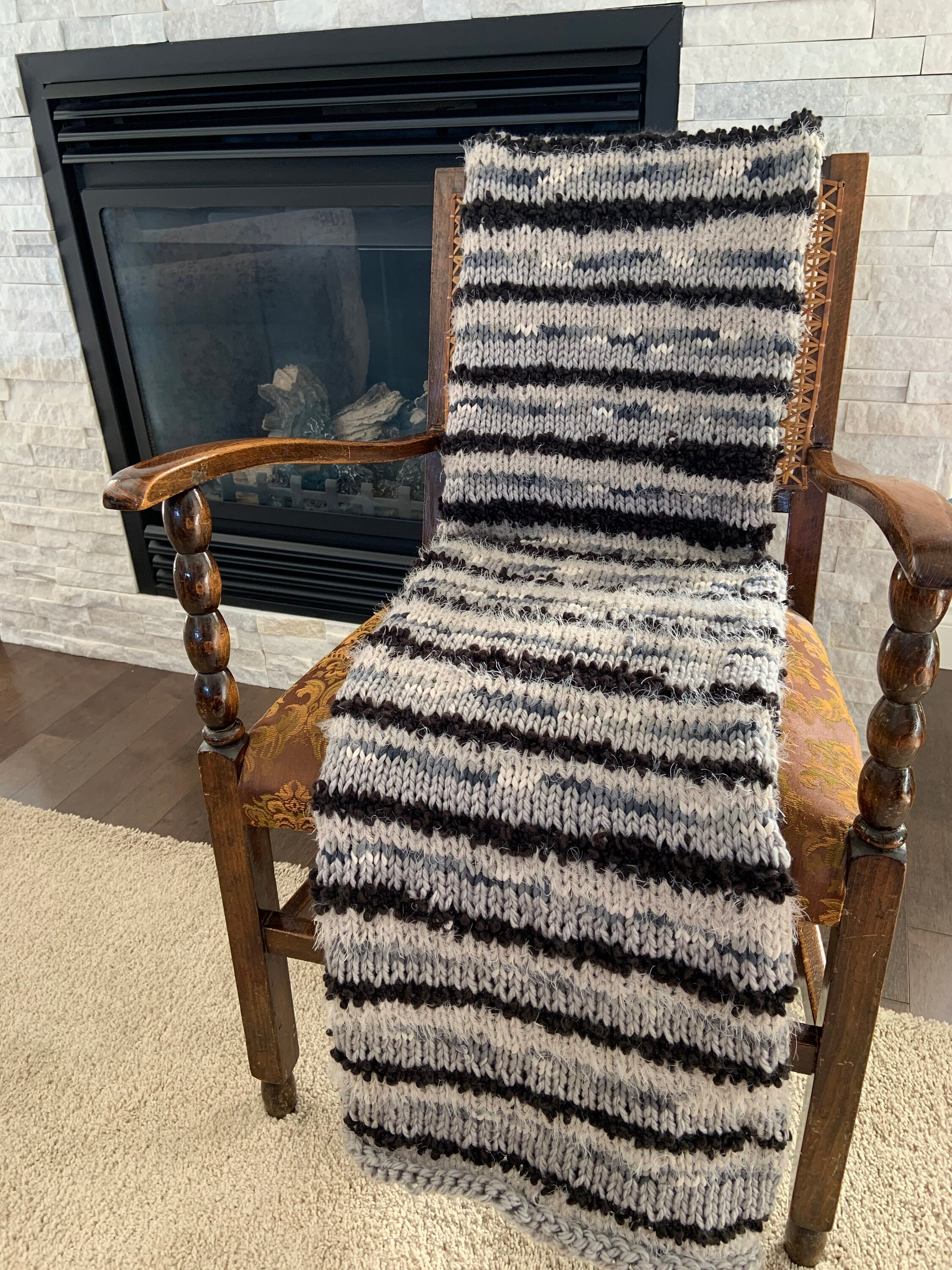 Hand Knitted grey/black blanket reversible blanket large Etsy