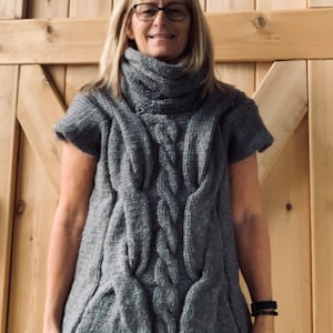 Hand knitted ladies chunky pullover cable sweater