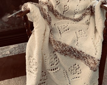 Hand knitted Blanket, Flower pattern blanket, White blanket, Large blanket