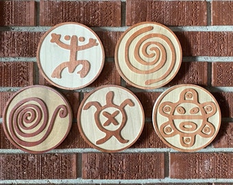 5 Pc Taino Wooden Plaque Set