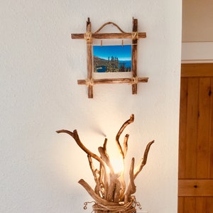 Driftwood Lamp and Frame Set, Table Lamp, Wood Lamp, New Home Gift, Driftwood Wall Art, Unique 5x7 Frame, Mid Century Lamp, Wood Decor