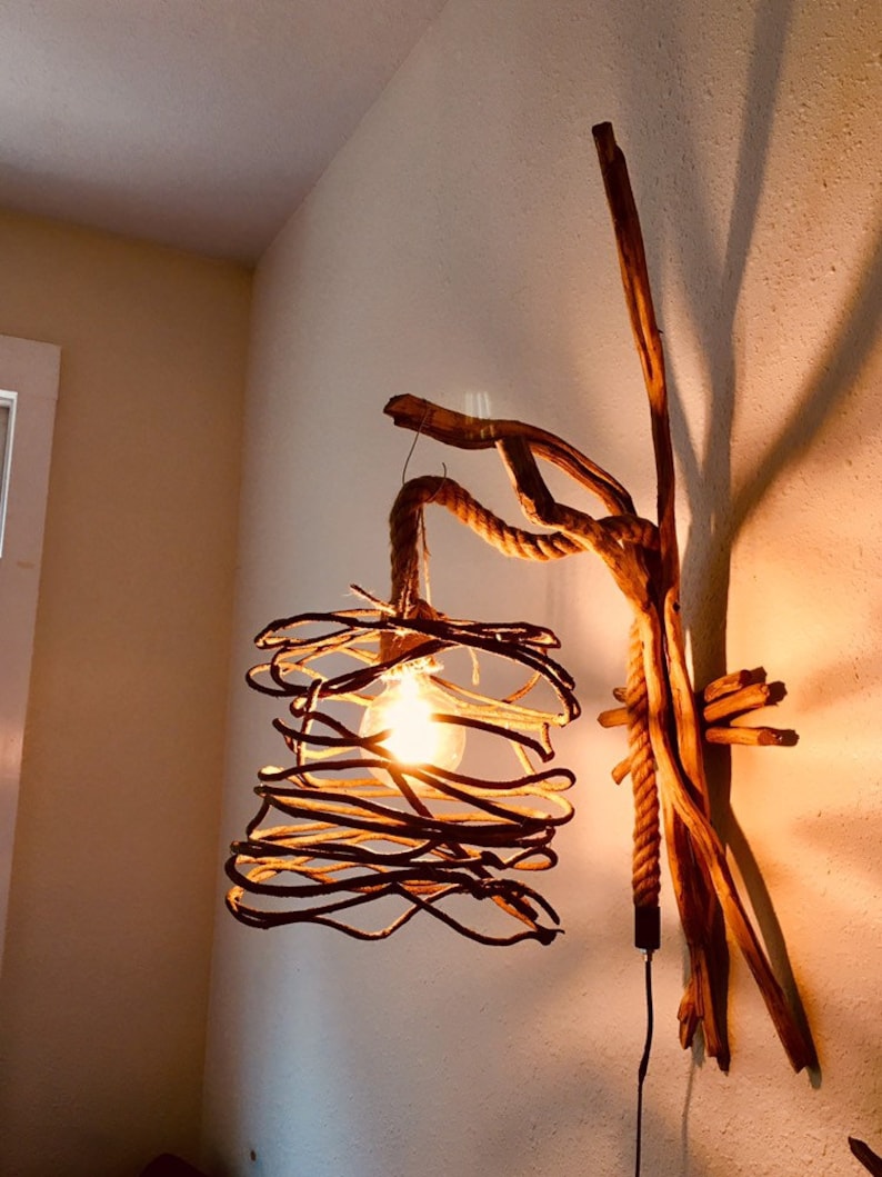 Driftwood Sconce With Rope Cord Wall Sconce Driftwood Lamp Etsy India
