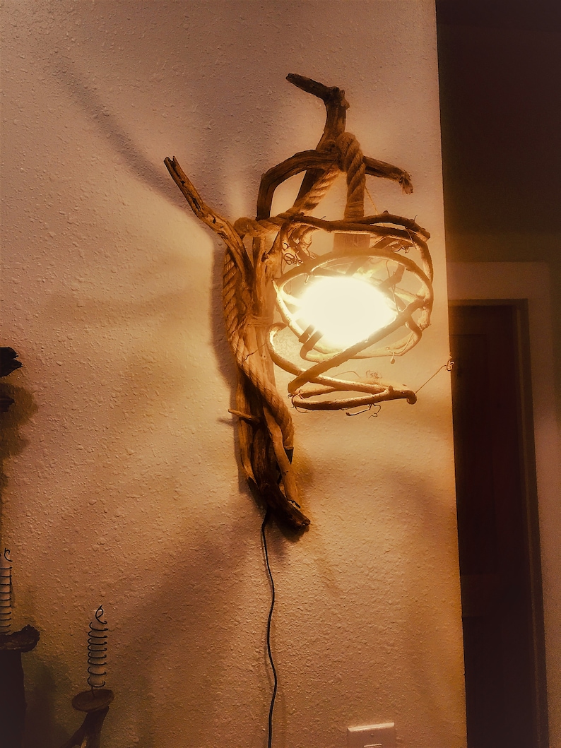 Driftwood Sconce With Rope Cord Wall Sconce Driftwood Lamp Etsy India