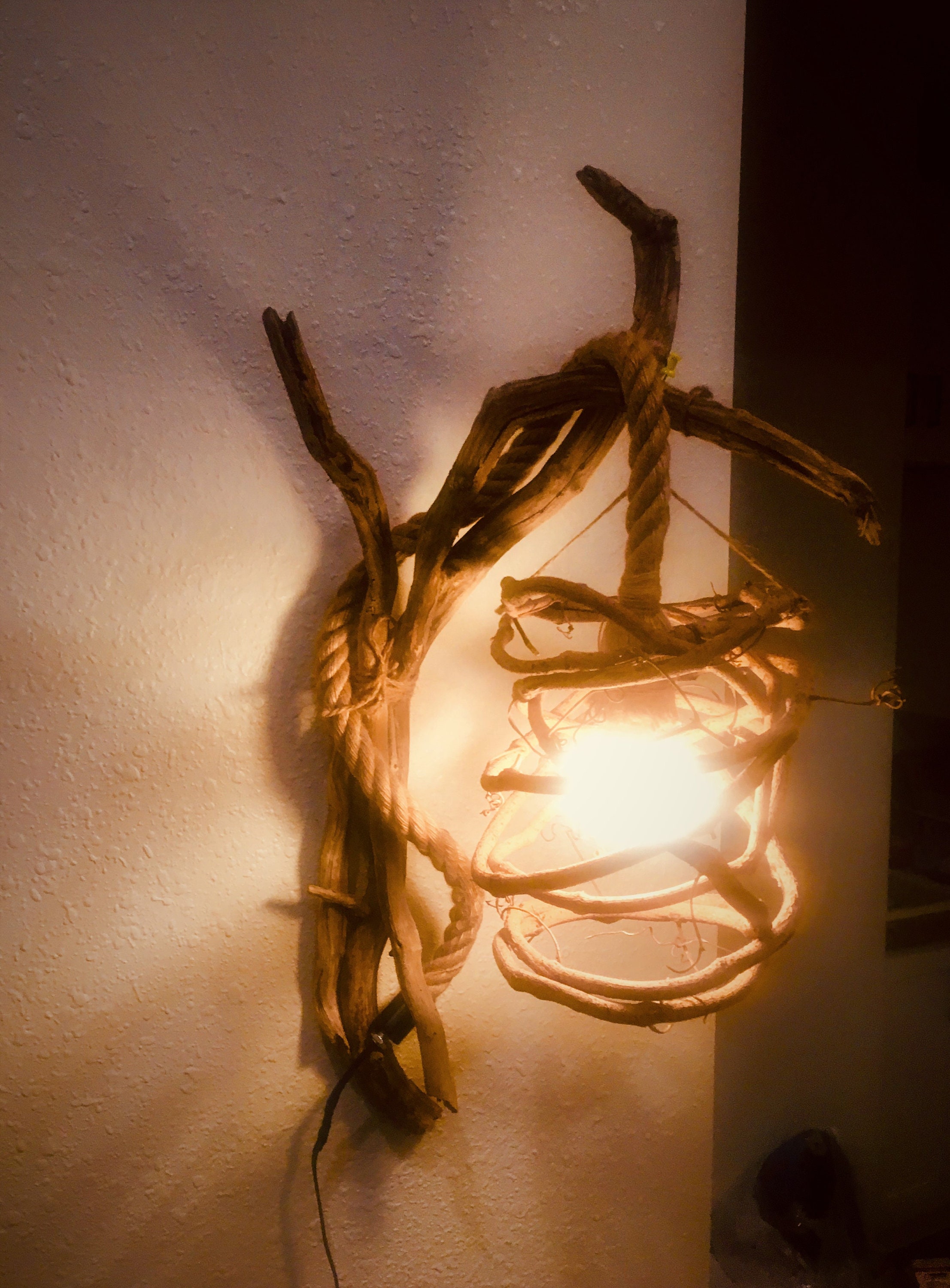 Driftwood Sconce With Rope Cord Wall Sconce Driftwood Lamp Etsy