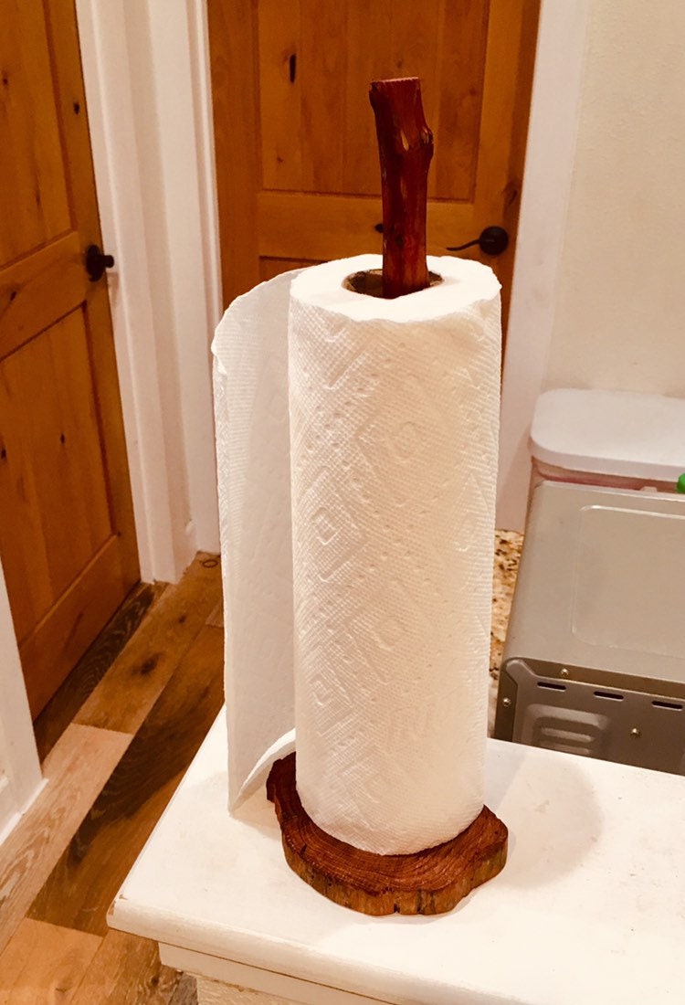 Smart Design Wooden Paper Towel Holder - Fits Standard Size Rolls - Bamboo, Brown