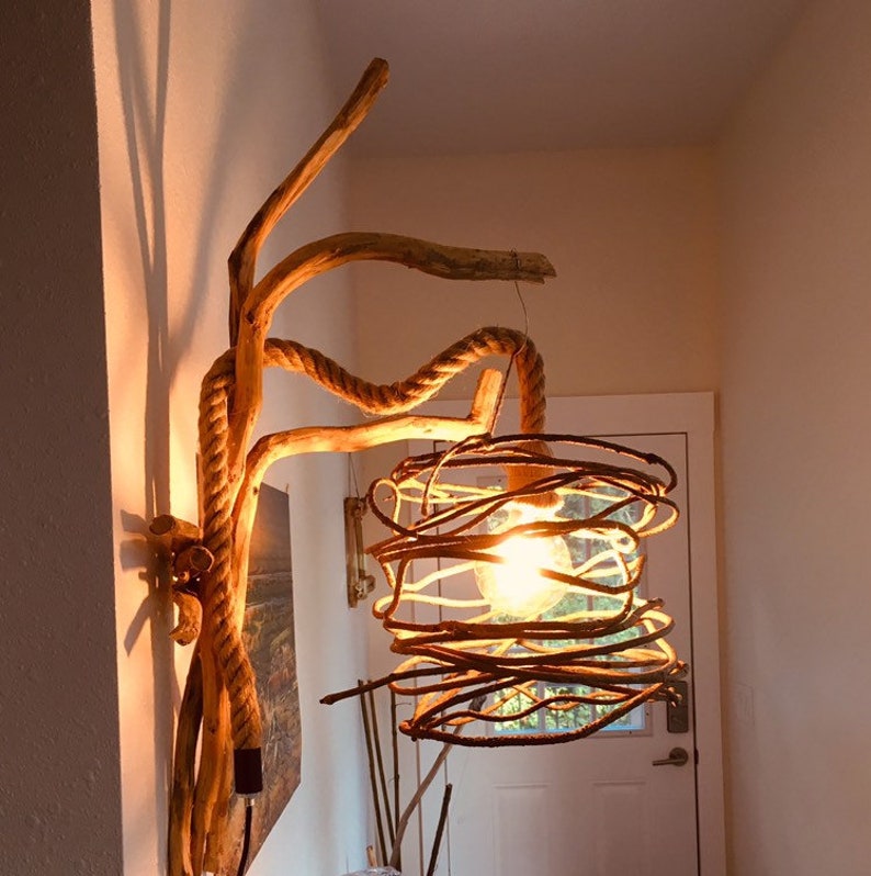 Driftwood Sconce With Rope Cord Wall Sconce Driftwood Lamp Etsy India