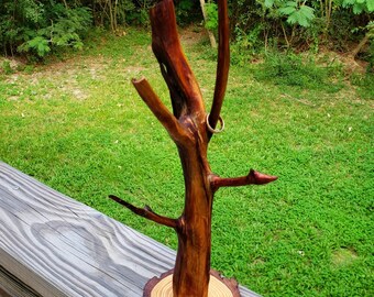 Red Cedar Jewelry Tree Stand: Rustic Necklace Holder