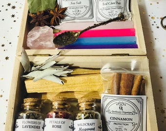 Organic Apothecary Protection Starter Box Oya 2-Spirit Trans Non-binary  | Herb Kit Element Hoodoo Wood Gift Box