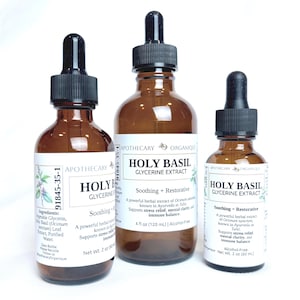 Premium Organic  Holy Basil Tulsi Tincture Glycerite | Vegan Alcohol Free Glycerine Natural