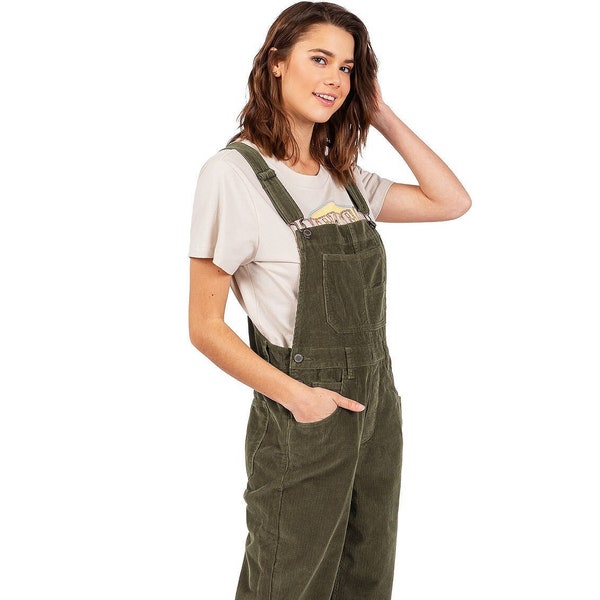 Lana Roux Womens Oversized Relaxed Fit, Boyfriend Baggy Soft  Corduroy Overalls