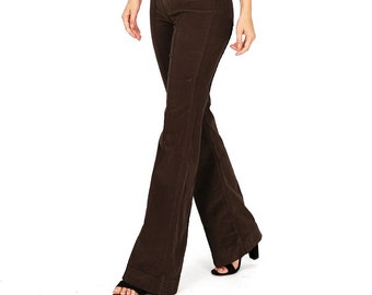 Women's High Rise Retro Corduroy Bell Bottoms Stretch Flare Pants