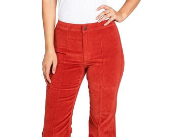 Womens Stretchy Soft Retro High Rise Slim Fit Corduroy Bell Bottom Flare Pants