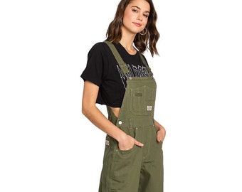 Lana Roux Womens 90s Retro Revolt Look Utility Denim Multi Pocket Bib Twill Jumpsuit, Soft Everyday Overalls