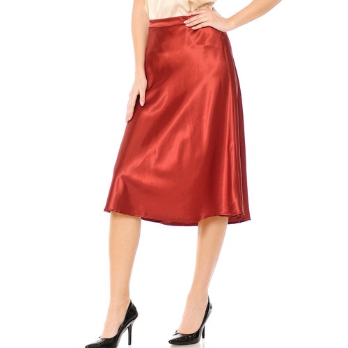 Silky Satin Midi Skirt Womens A-line Light-weight Elastic - Etsy