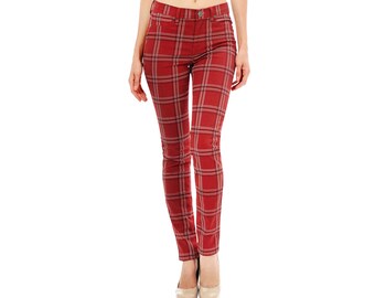 red tartan jeans womens