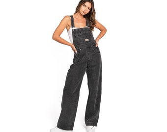 Lana Roux Womens 90s Styles Retro Revolt Look Utility Denim Multi Pocket Bib Twill Jumpsuit, Soft Everyday Overalls