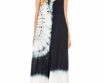 Womens Tie-Dye, Flowy Maxi Dress,  Mini Knotted Straps, Beautiful Summer, Romantic Special Occation Long Dress