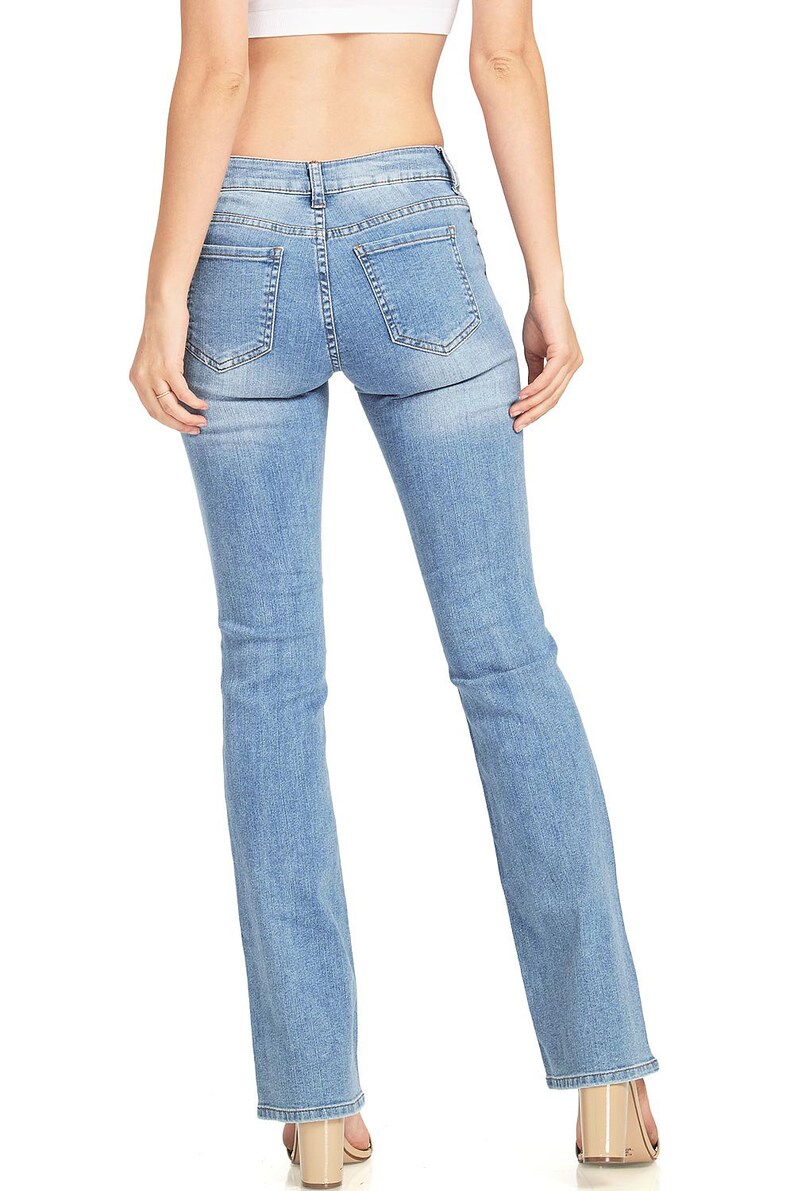 Classic Mid Rise Bootcut Jeans Light Denim Wash Denim 5 Etsy