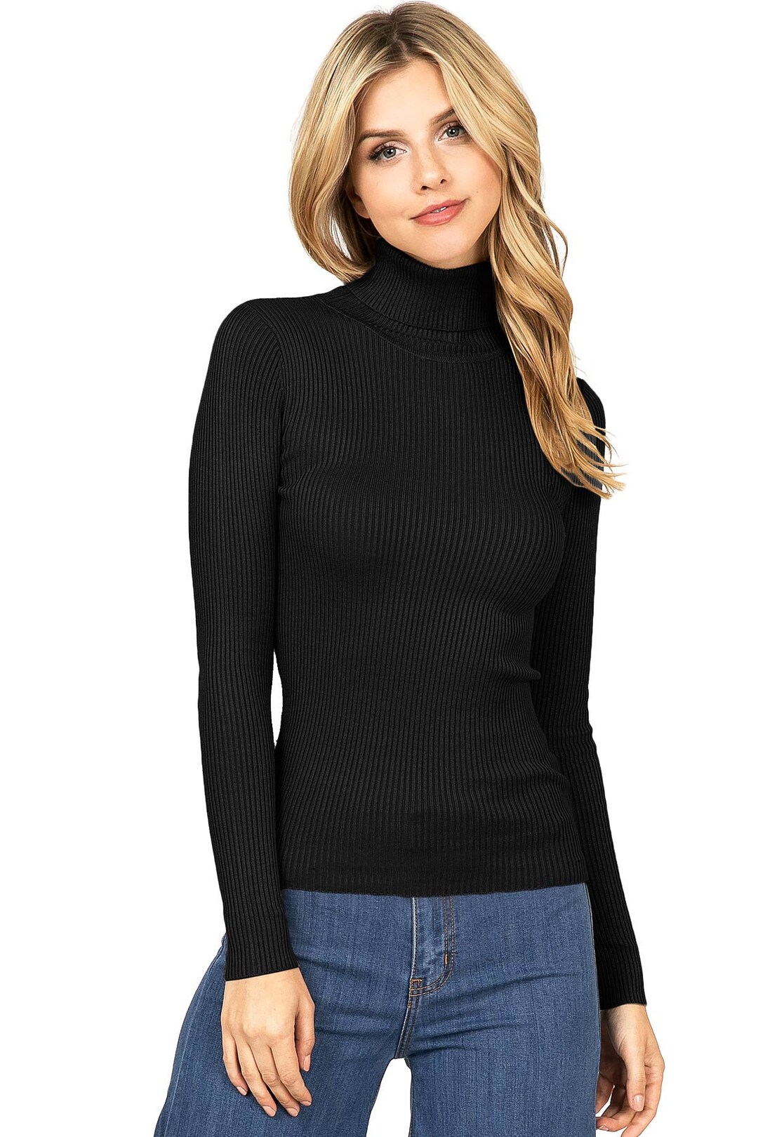 Women's Classic Stretchy Ribbed Turtleneck Top Long Etsy