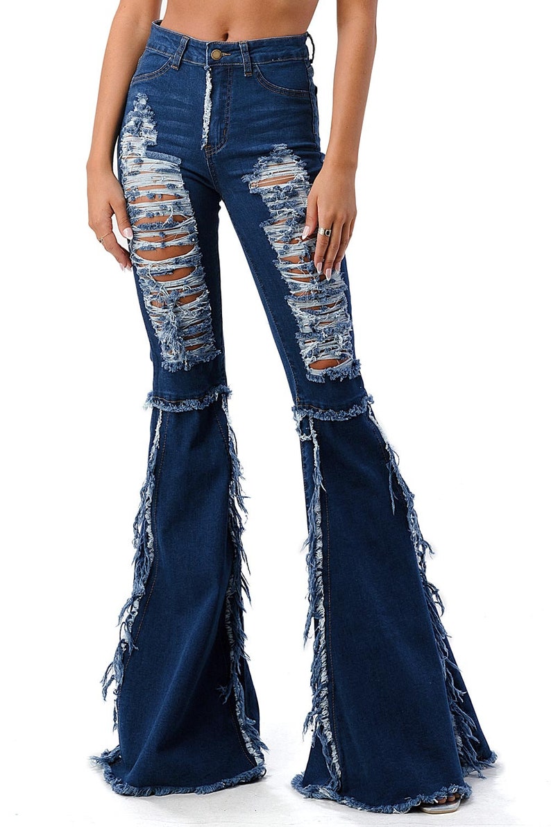 High-rise Bell Bottom Jeans With Heavy Distressing Unique - Etsy