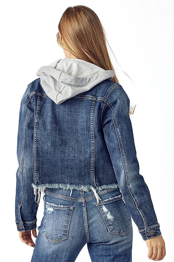 Veste en jean courte effiloché new arrivals
