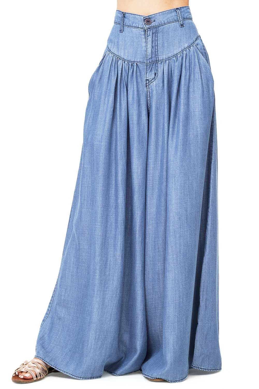 Super Wide-leg Pleated Chambray Tencel Pants With Pockets - Etsy