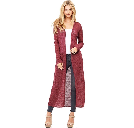 Long Slip-on Knit Duster Cardigan With Pockets Light See Thru Long Coat -   Canada